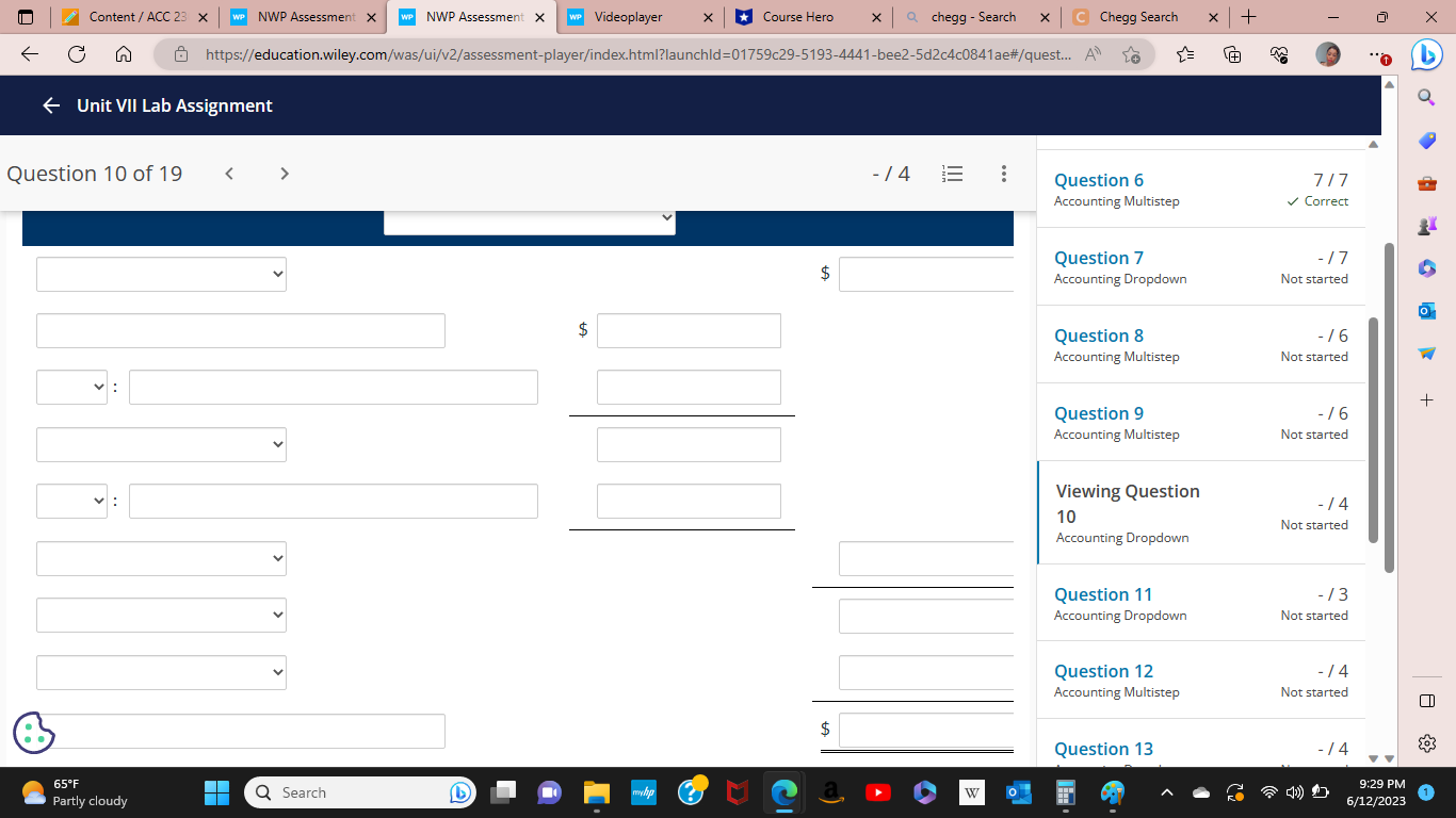 Assessment X WP Videoplayer X *Course Hero x Q chegg - Search