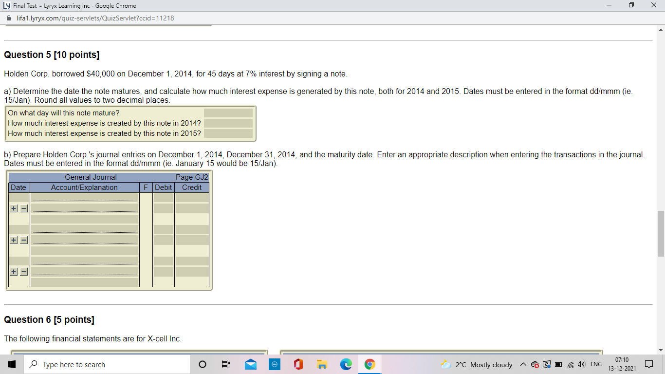  Ly Final Test ~ Lyryx Learning Inc - Google Chrome -