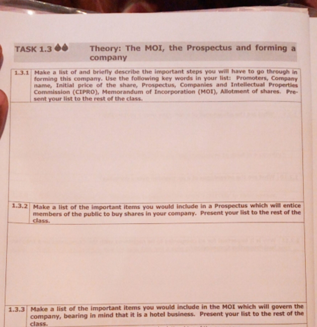 Can you please help TASK 1.3 06 Theory: The MOI, the Prospectus