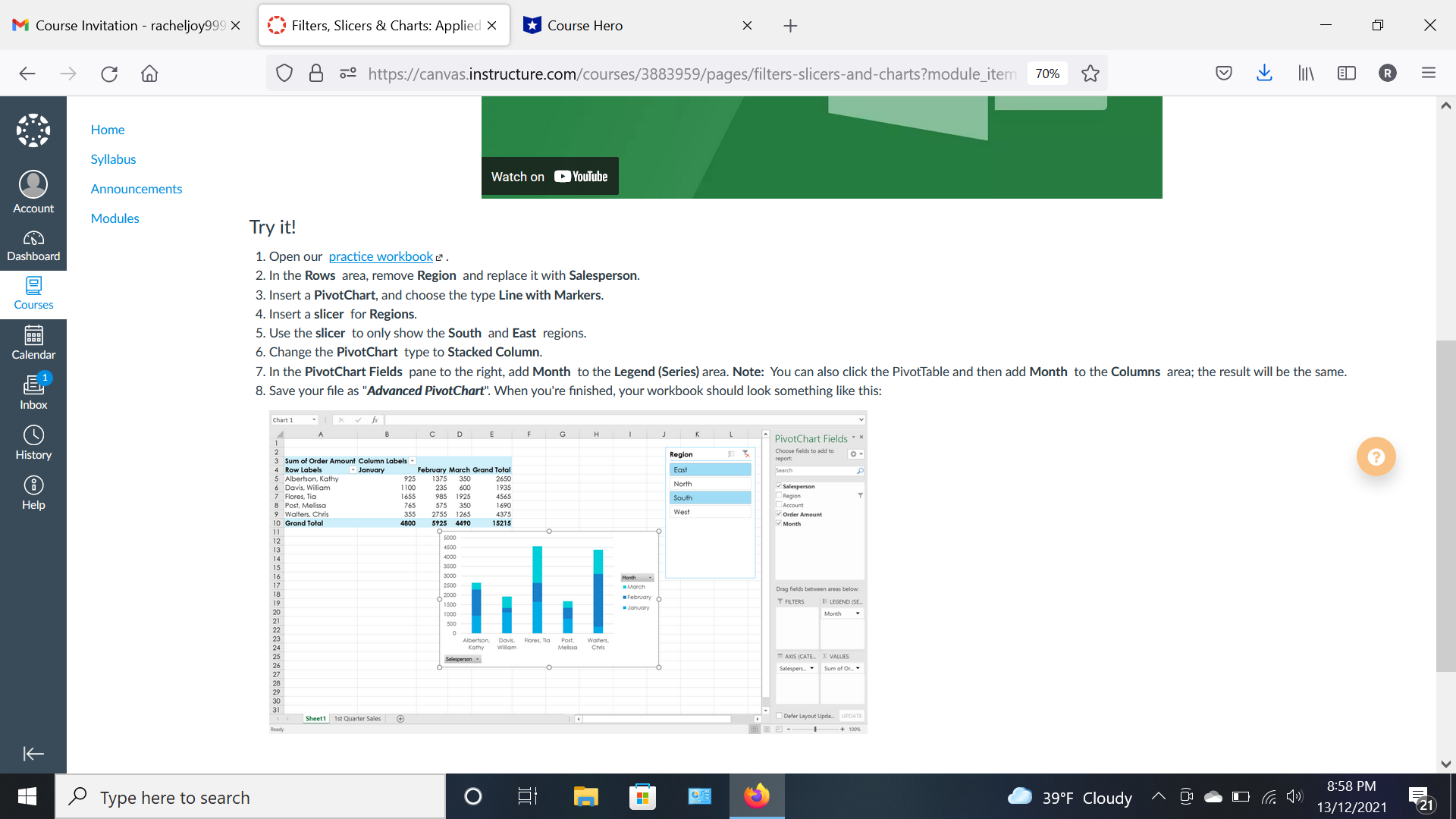 Open our practice workbookhttps://media.gcflearnfree.org/content/56438d60ca7fad0d9cc80512_11_11_2015/excel2016_morepivottables_practice.xlsxIn the Rows area, remove Region and replace it