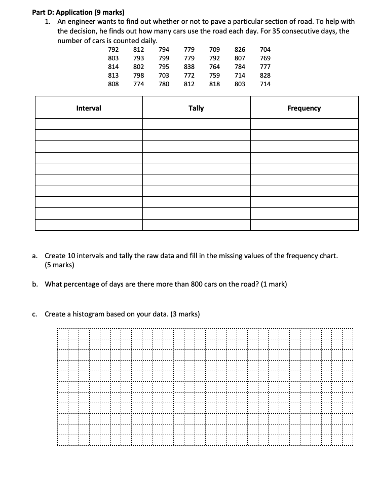 Part D: Application (9 marks) 1. An engineer wants to find