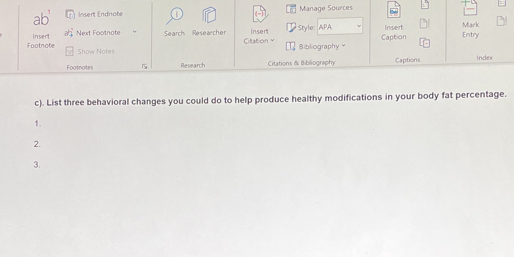  ab IT Insert Endnote Manage Sources Insert ah Next Footnote V