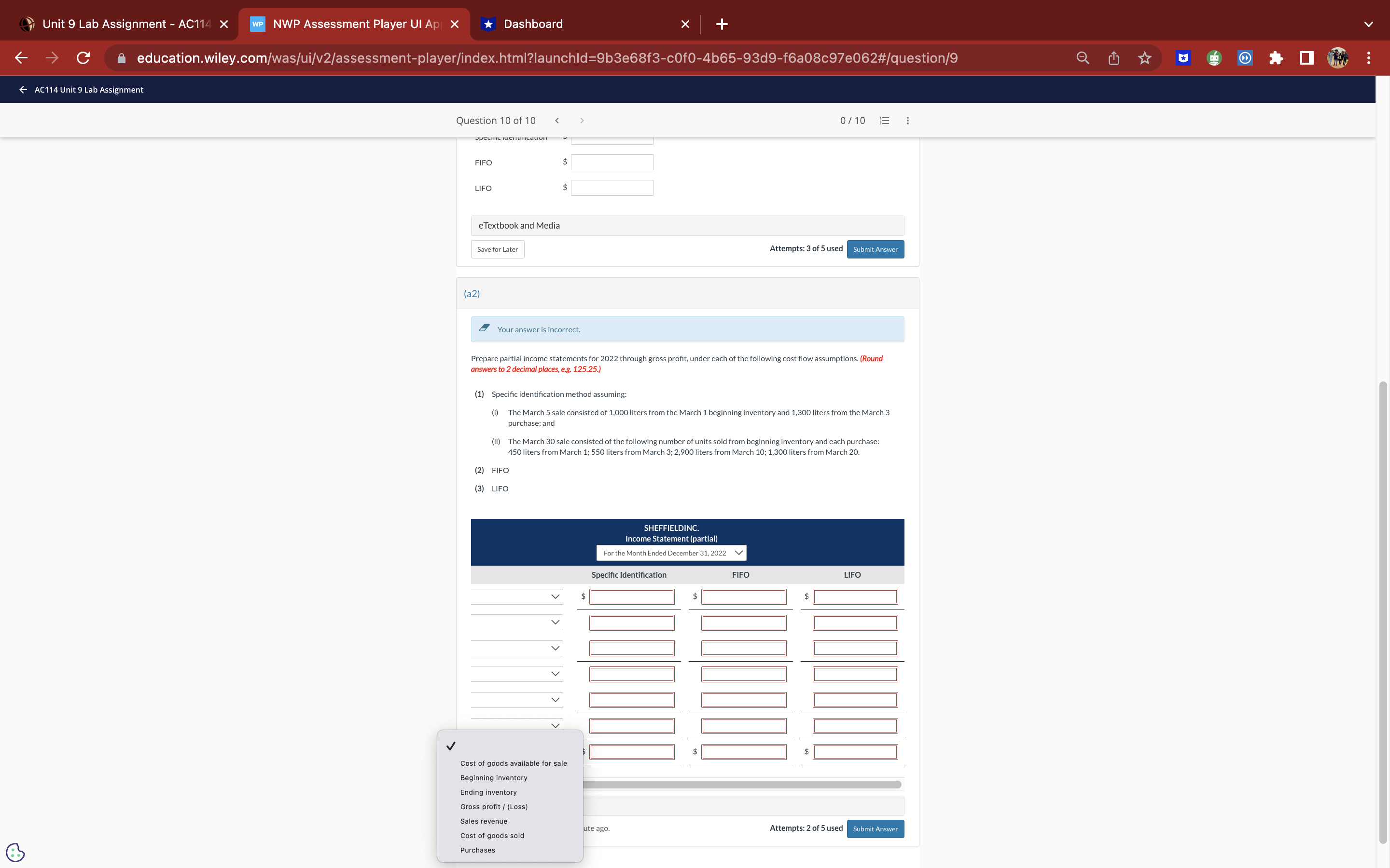 UI Apj X *Dashboard X + C education.wiley.com/was/ui/v2/assessment-player/index.html?launchld=9b3e68f3-cOf0-4b65-93d9-f608c97e062#/question/9 i : AC114 Unit