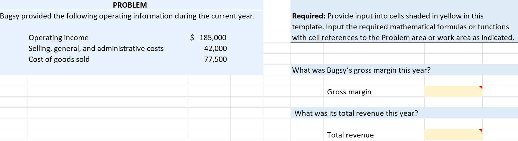  PROBLEM Bugsy provided the following operating information during the current year.