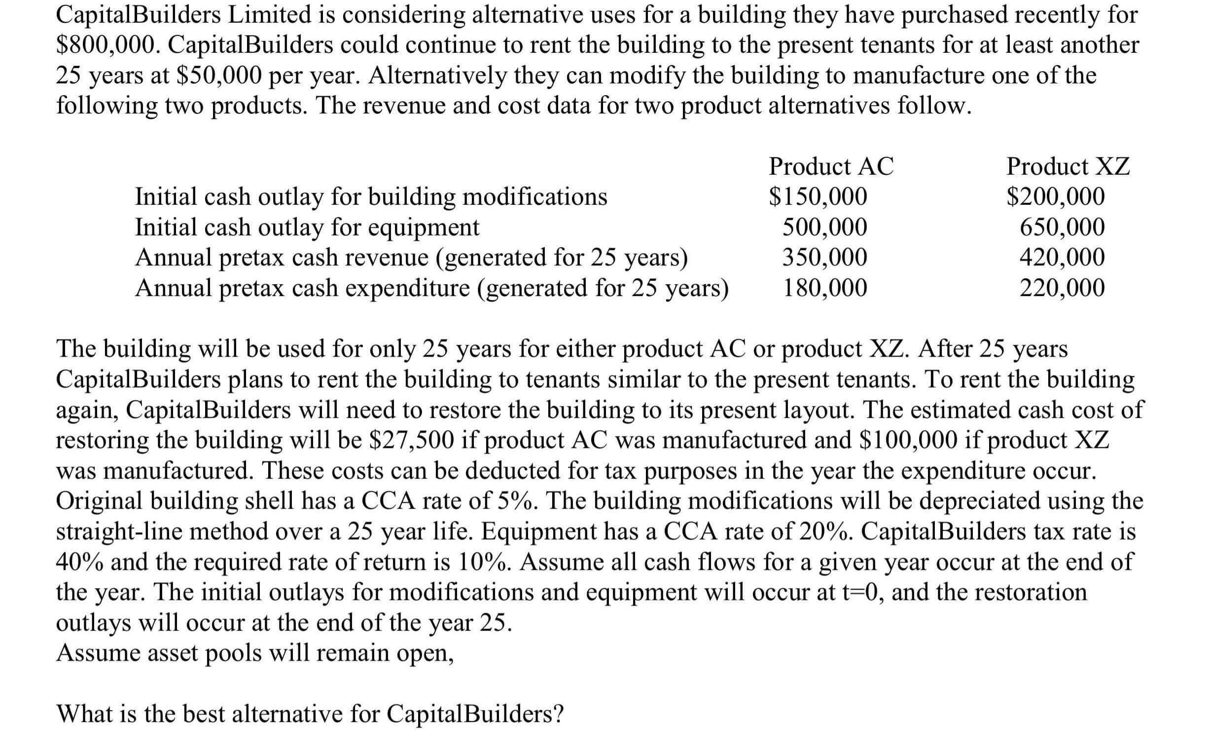 Here is my question, please don't solve through Excel CapitalBuilders Limited is