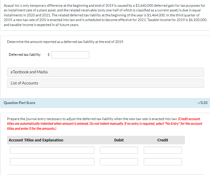 need help with this problem Ayayai Inc's only temporary difference at the