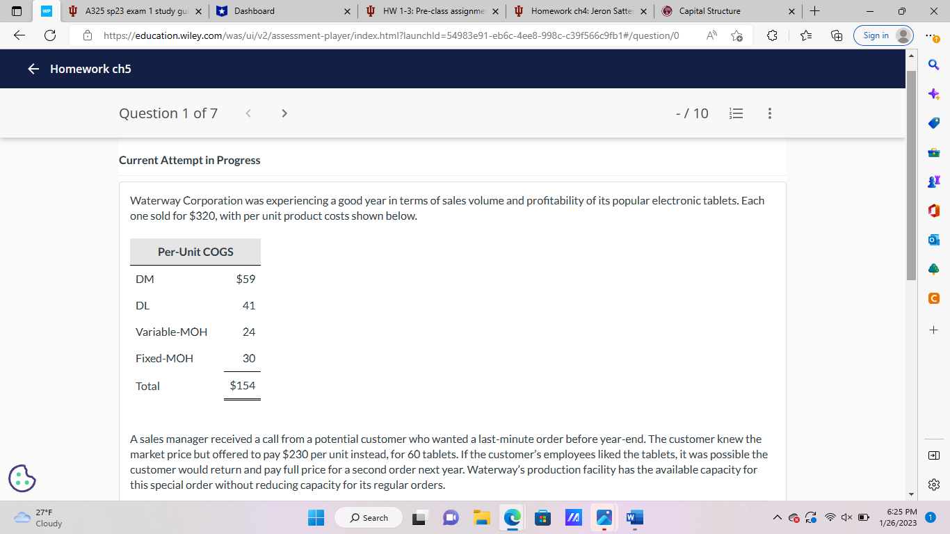  WP A325 sp23 exam 1 study gui x * Dashboard X