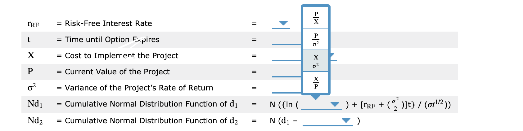 inputs using the Black-Scholes option pricing model in the options analysis of