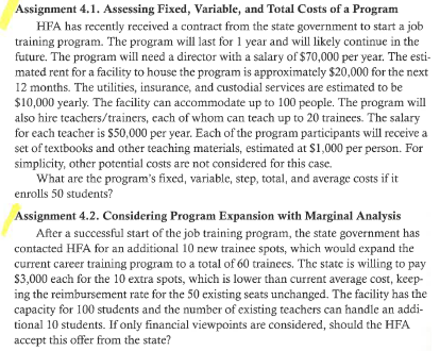  Assignment 4.1. Assessing Fixed, Variable, and Total Costs of a Program