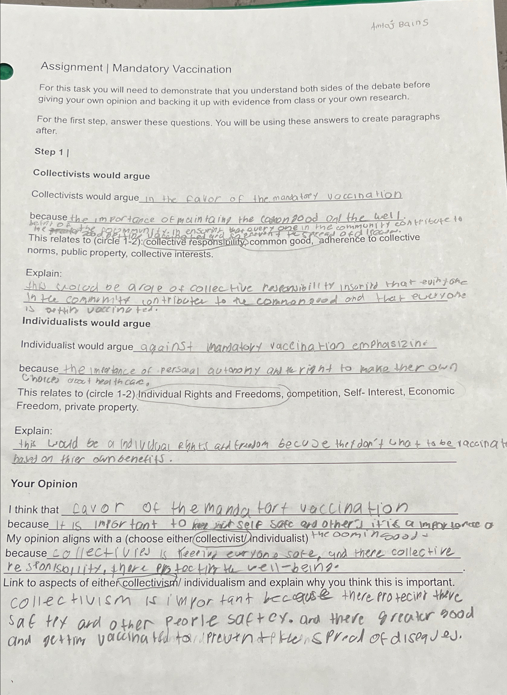  Amt Bains Assignment | Mandatory Vaccination For this task you will