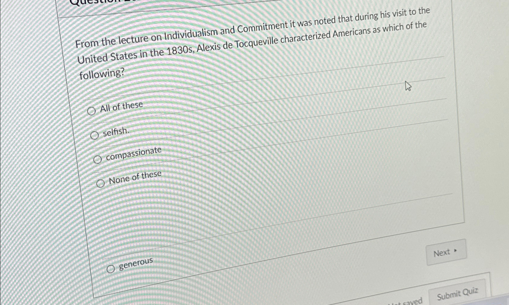  From the lecture on Individualism and Commitment it was noted that