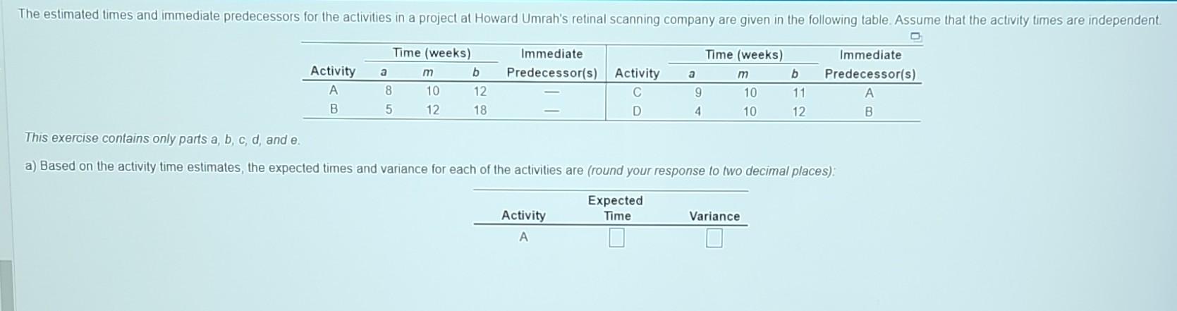 note for a) Calculate for A B C D b) The