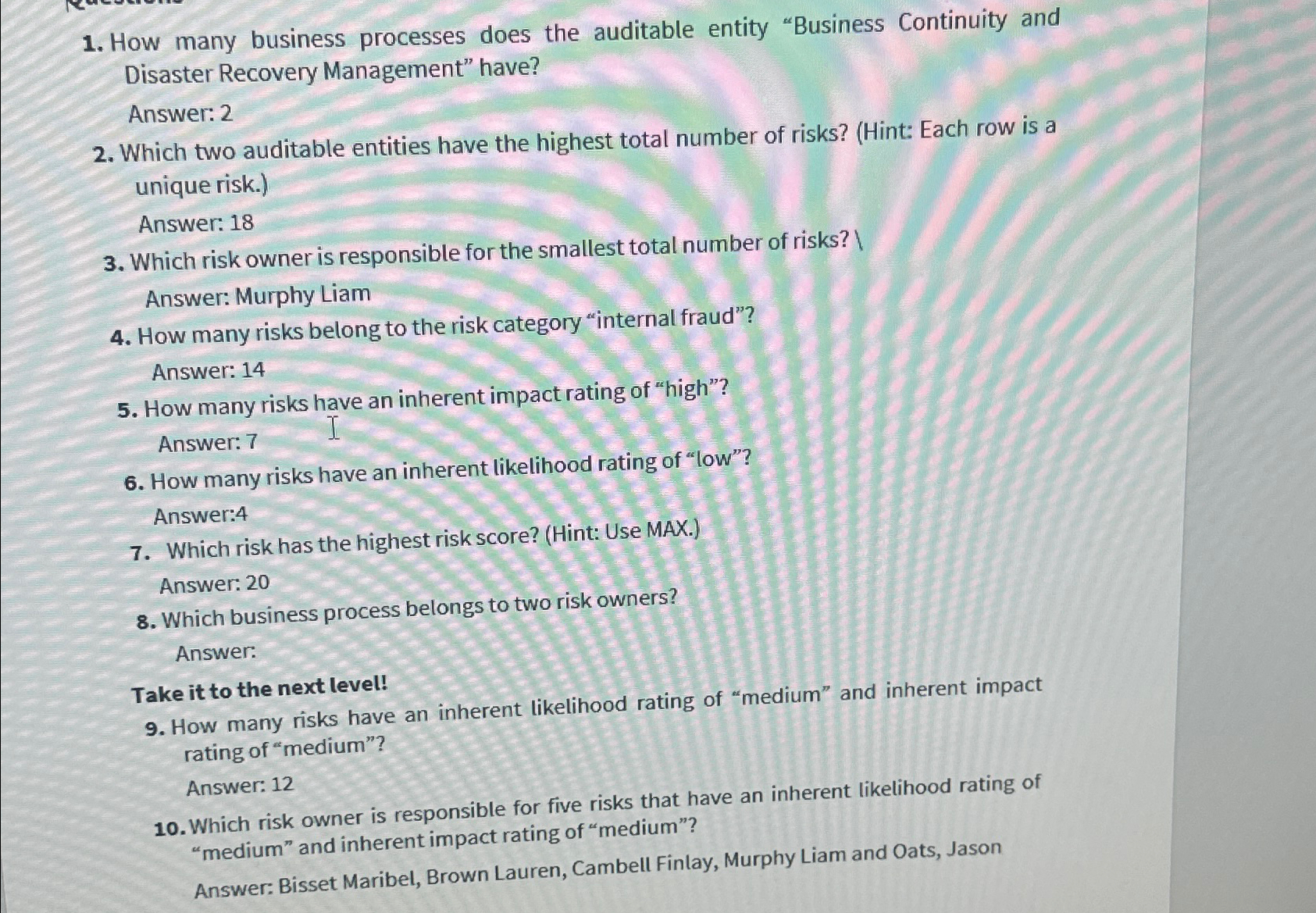  How many business processes does the auditable entity "Business Continuity and