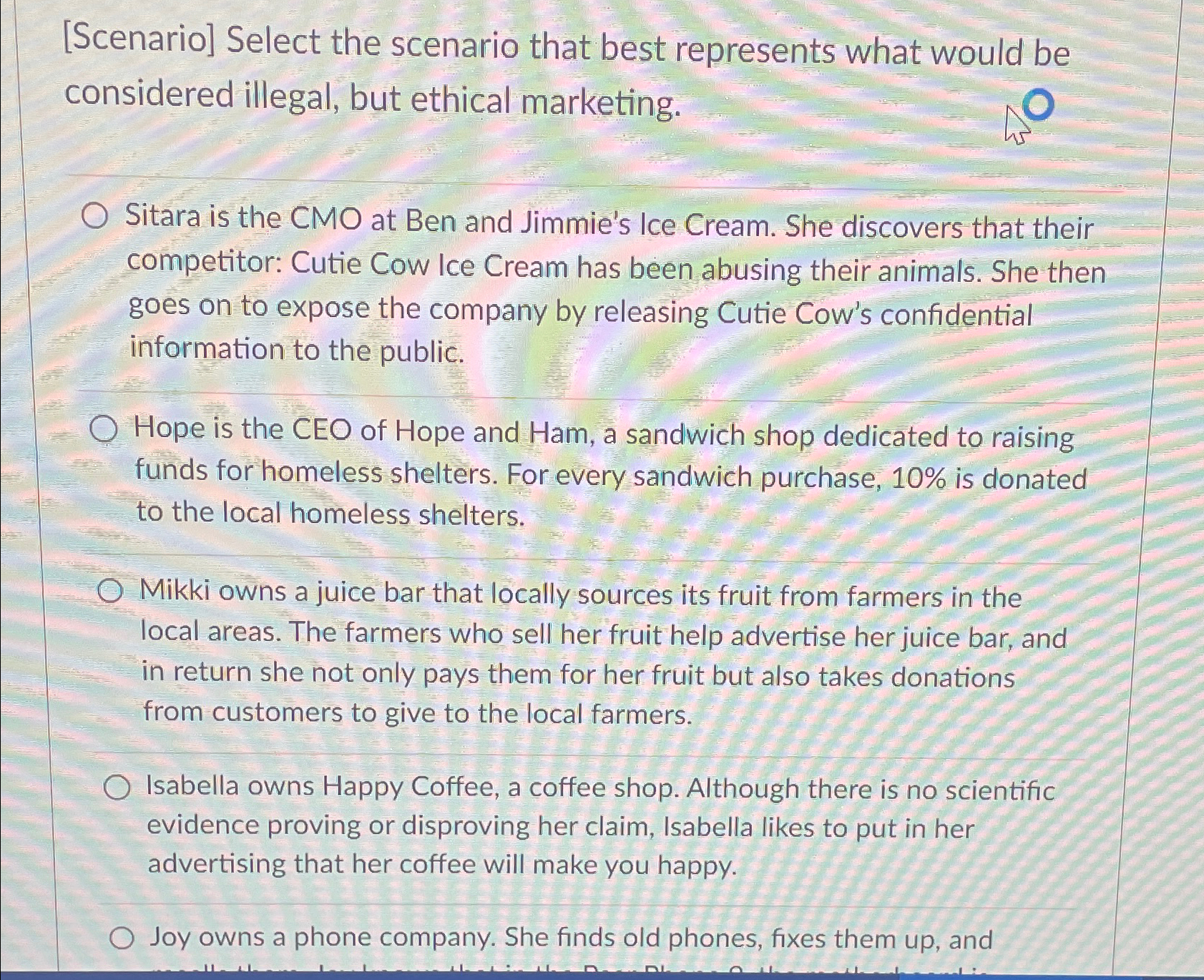  [Scenario] Select the scenario that best represents what would be considered