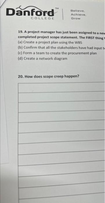 how does scope creep happen? 19. A project manager has just been