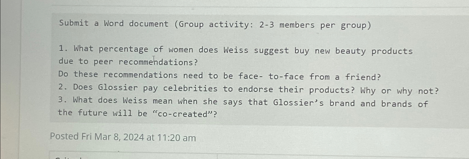  Submit a Word document (Group activity: 2-3 members per group) What