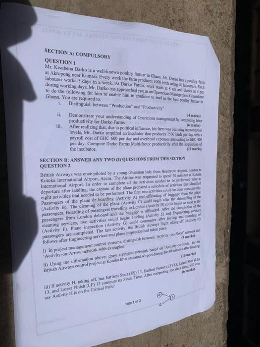  SECTION A: COMPULSORY QUESTION 1 Mr. Kwabena Darko is a well-knowt