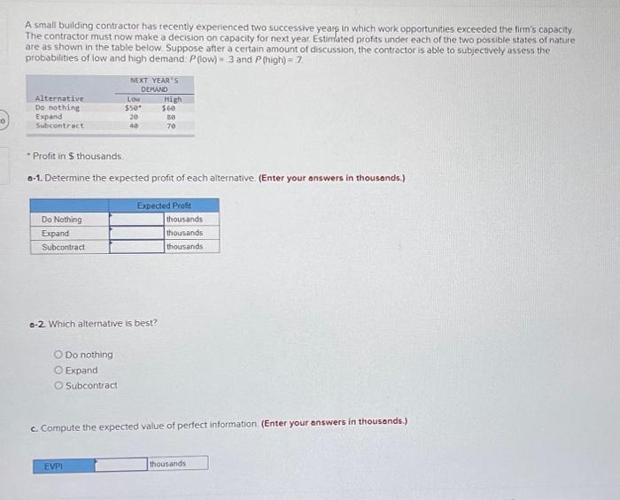  A small building contractor has recenty experienced two successive years in