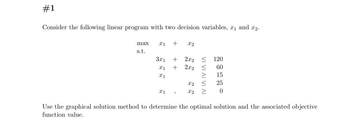  #1 Consider the following linear program with two decision variables, x1