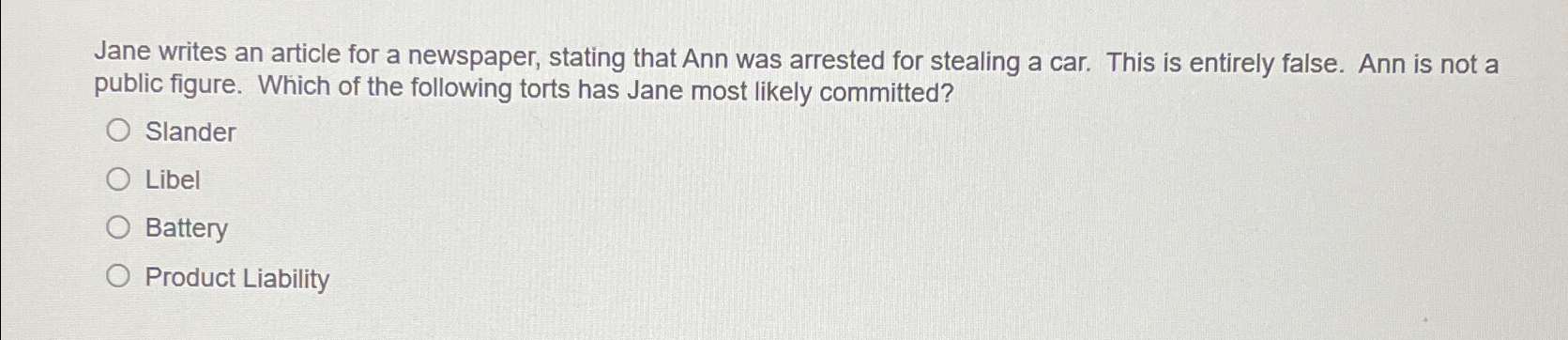  Jane writes an article for a newspaper, stating that Ann was