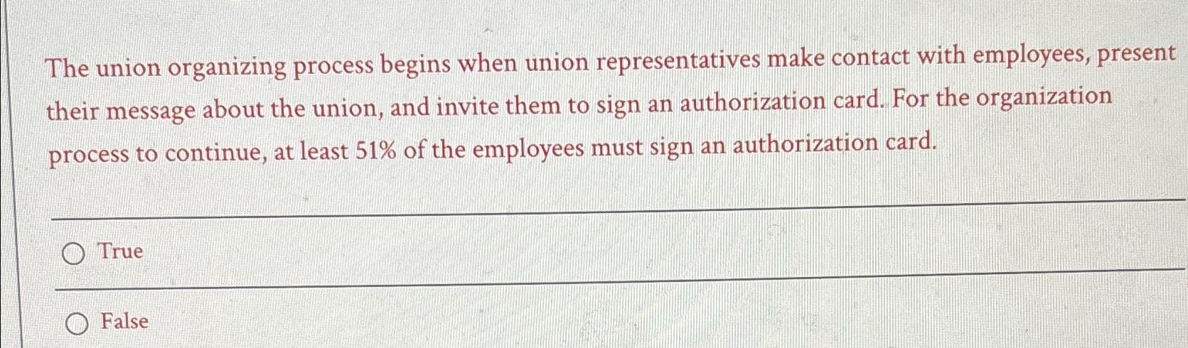  The union organizing process begins when union representatives make contact with