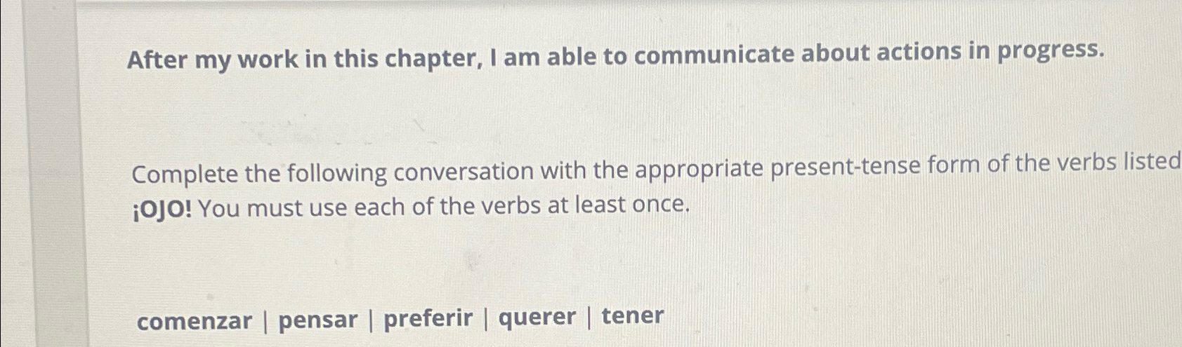  After my work in this chapter, I am able to communicate