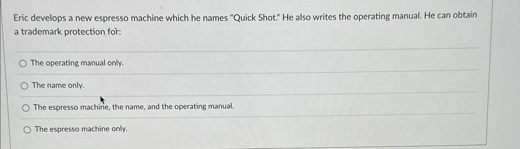  Eric develops a new espresso machine which he names "Quick Shot."