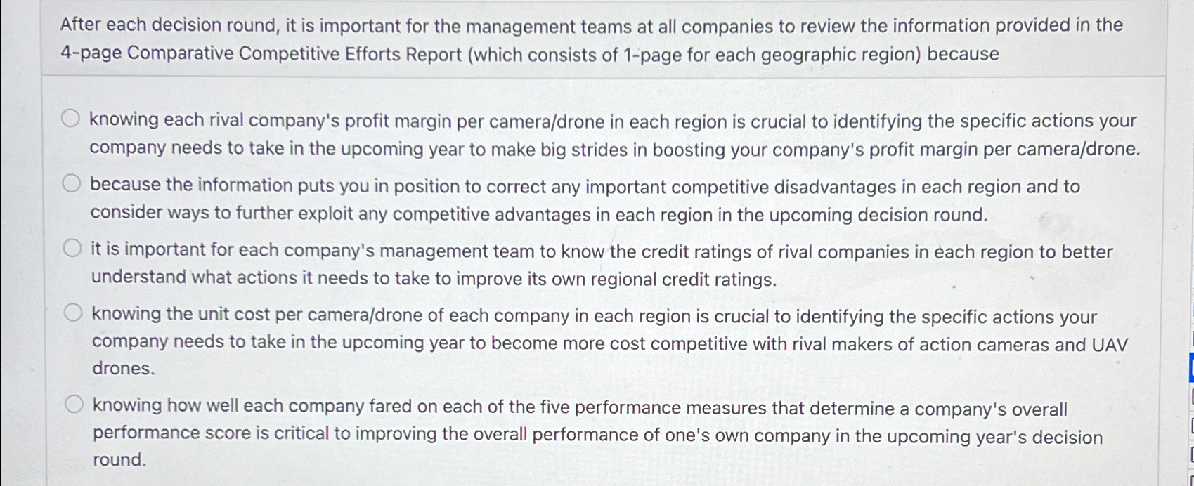  After each decision round, it is important for the management teams