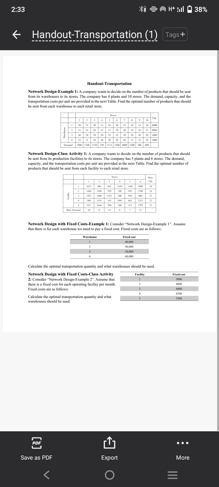  Handout-Transportation Network Design-Example 1: A company wants to decide on the