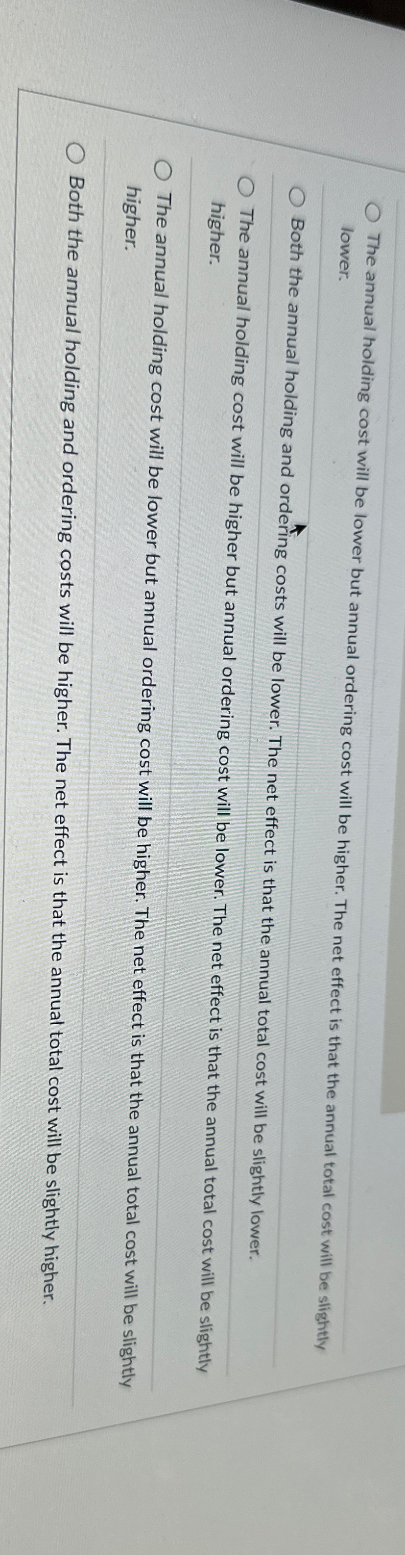  Given the following economic order quantity (EOQ) model and its associated