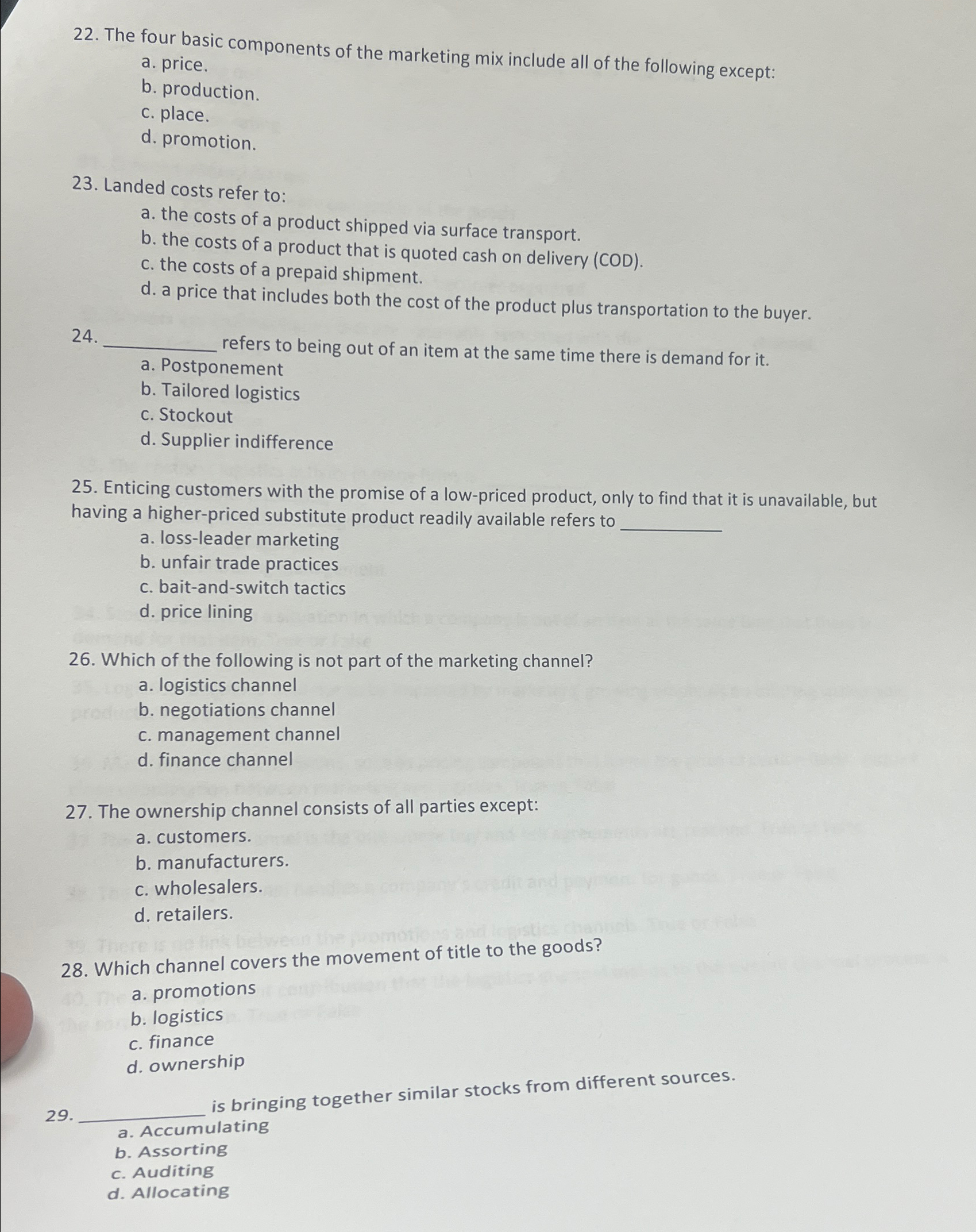  The four basic components of the marketing mix include all of