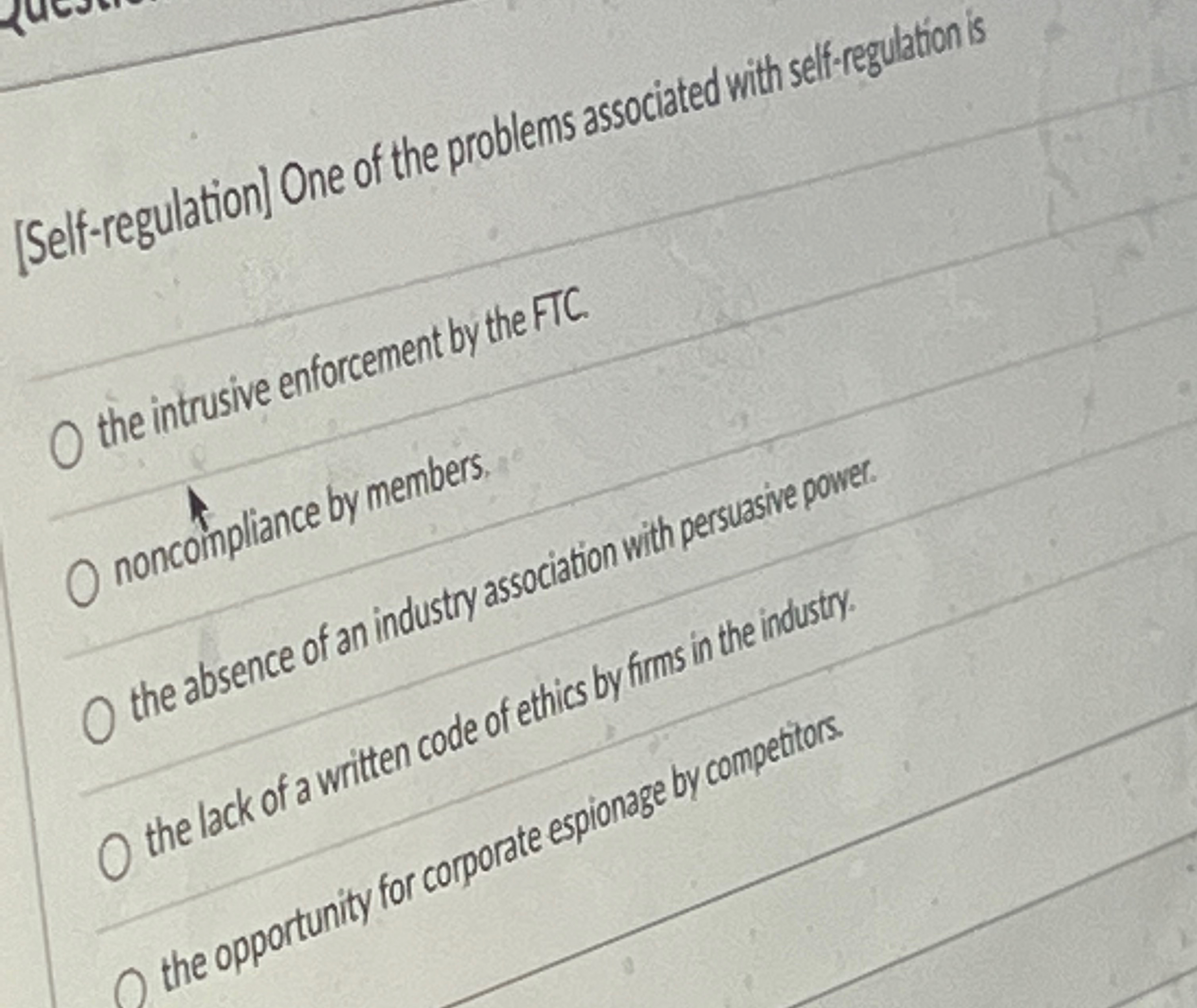  [Self-regulation] One of the problems associated with self-regulation is the intrusive