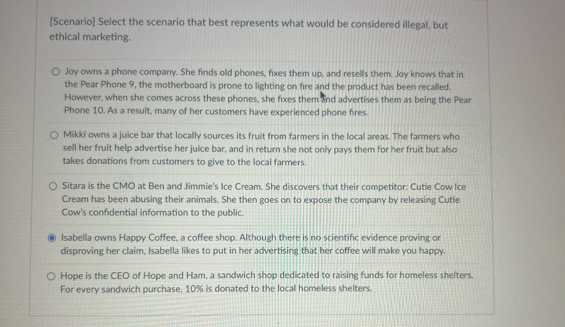  [Scenario] Select the scenario that best represents what would be considered