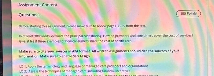  Assignment Content Question 1 Before starting this assignment, please make sure