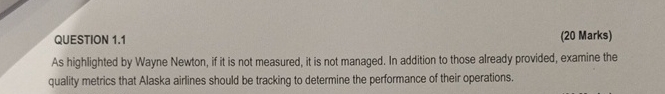  QUESTION 1.1 (20 Marks) As highlighted by Wayne Newton, if it