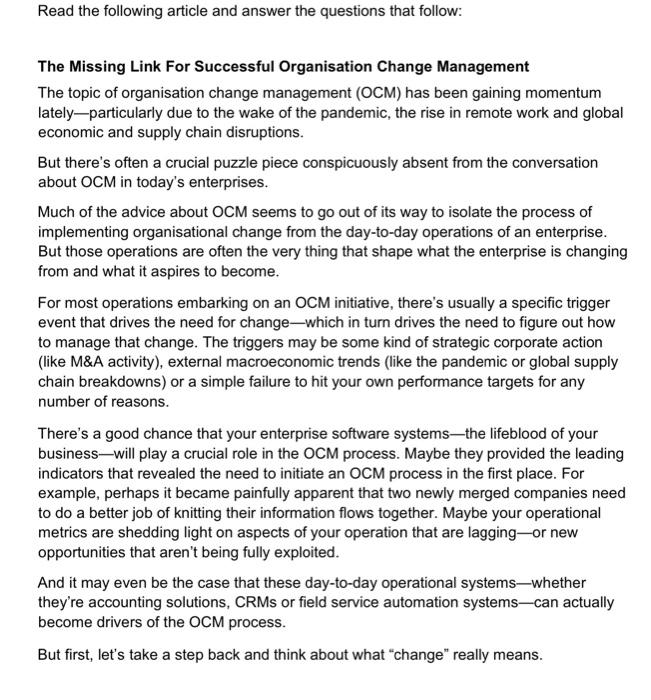 please help me identify the OCM model been used in this article