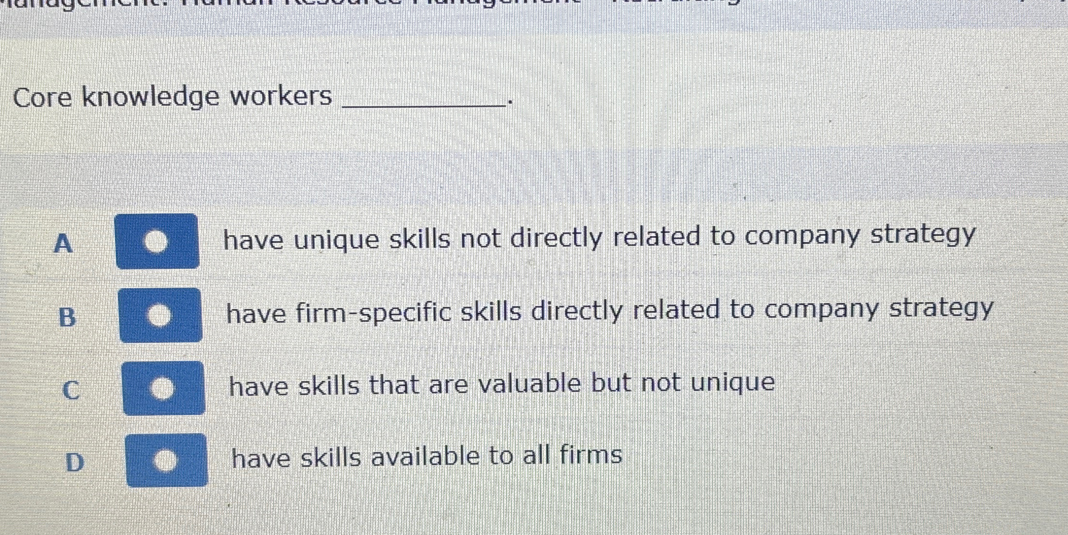  Core knowledge workers A have unique skills not directly related to