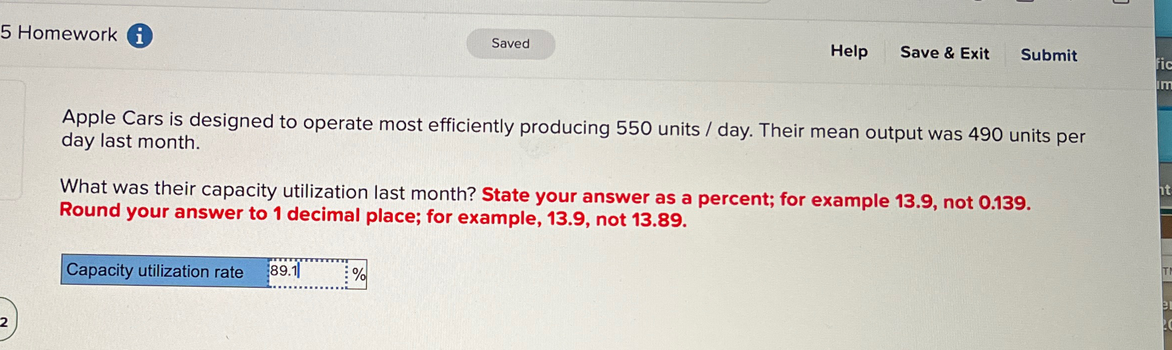  5 Homework (i) Help Save & Exit Submit Apple Cars is