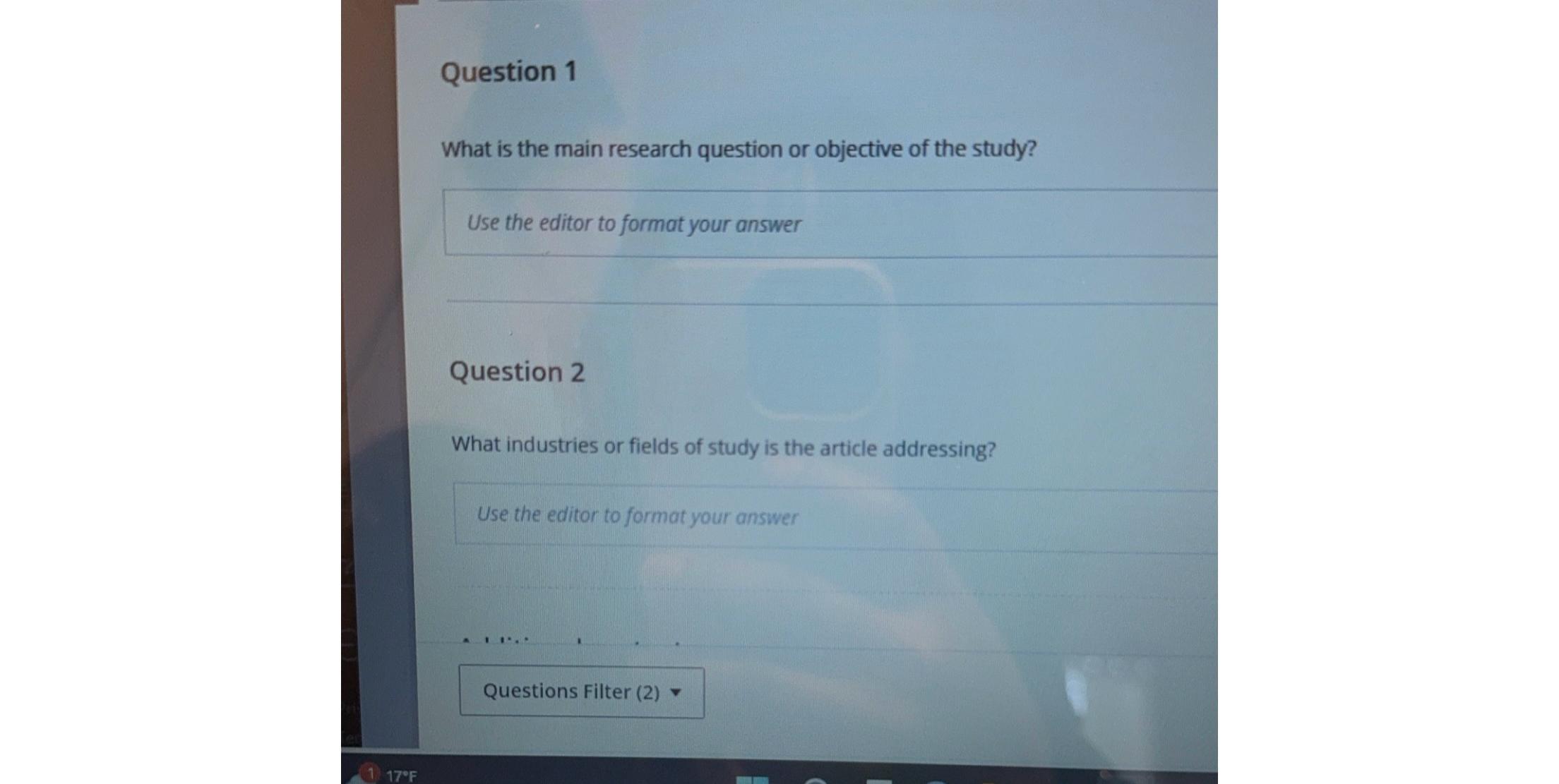  Question 1 What is the main research question or objective of