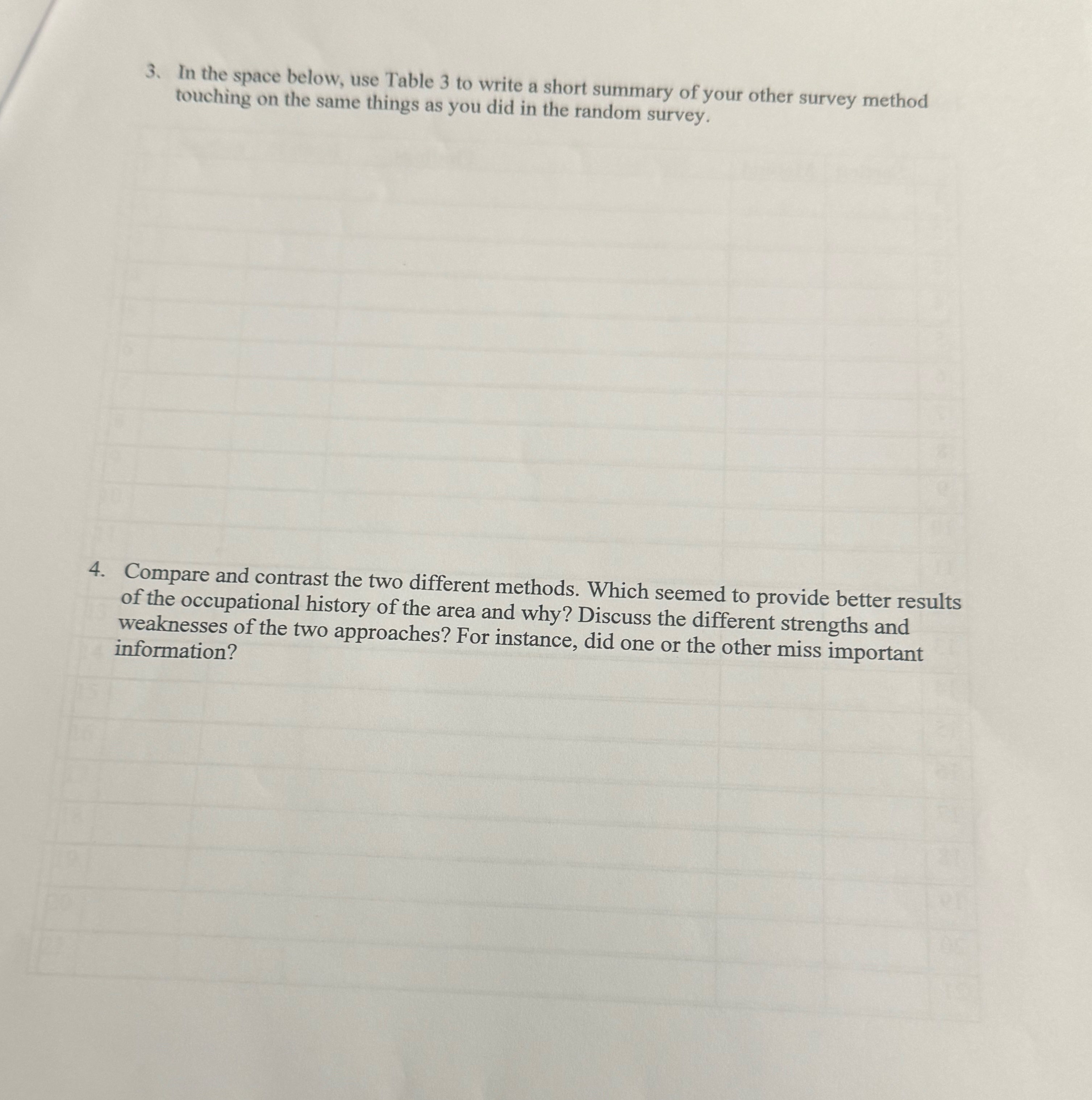  In the space below, use Table 3 to write a short