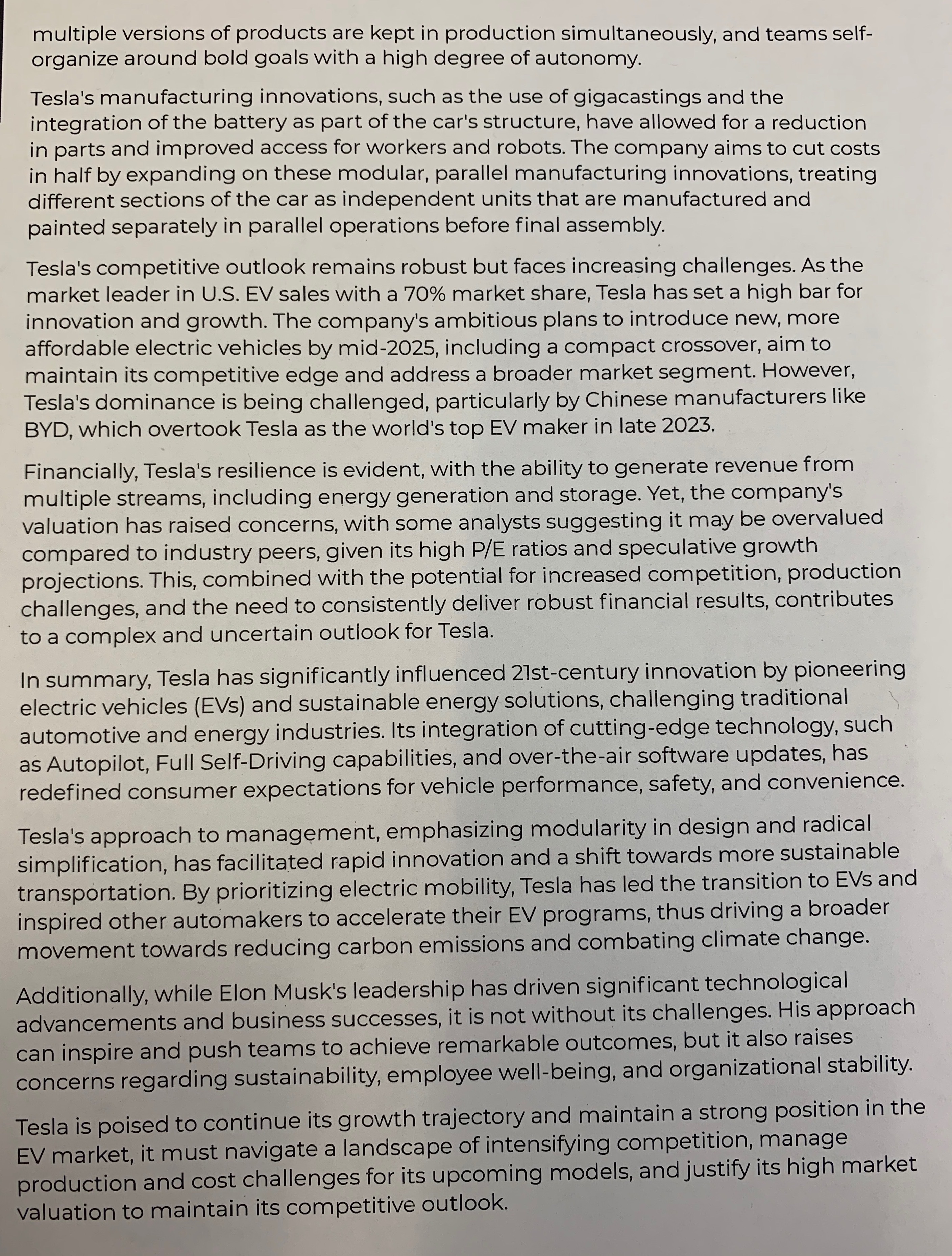  Based on yhe evidence in The Brief, provide five concise and