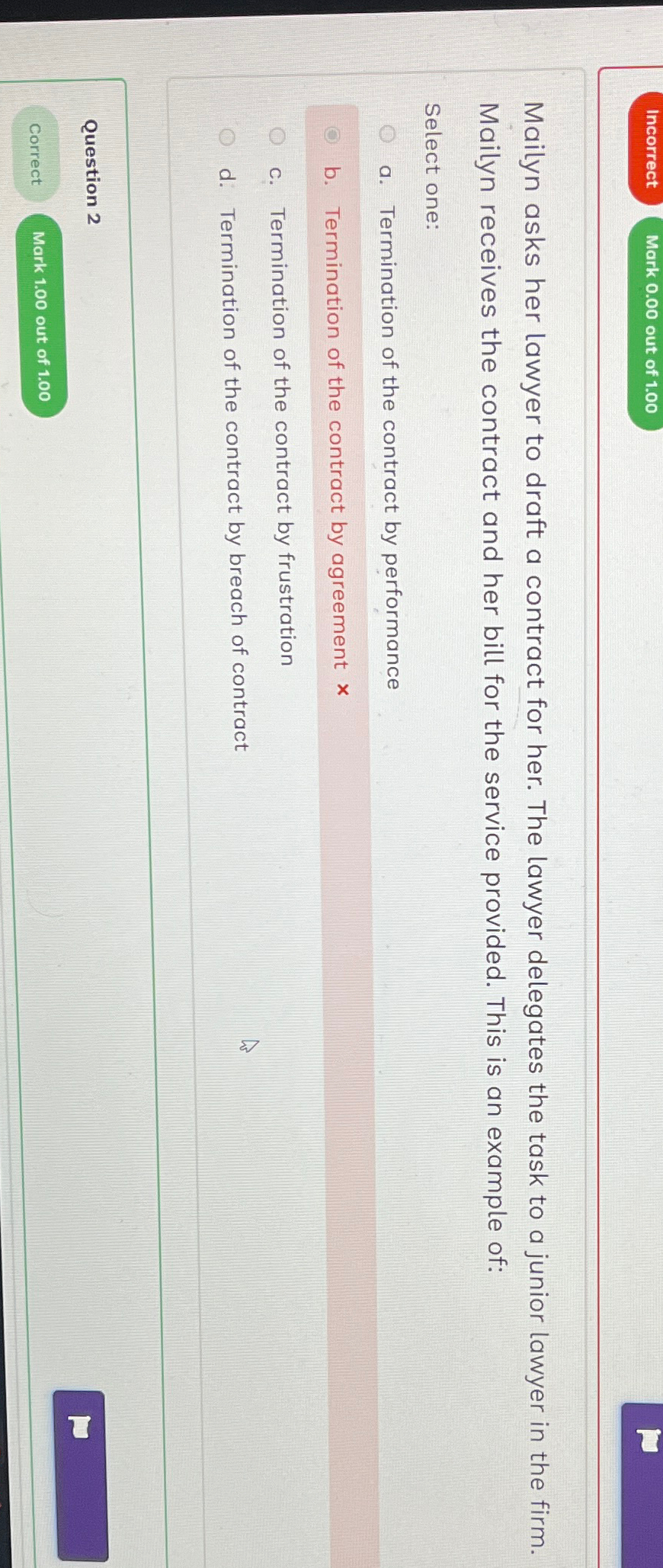  Mailyn asks her lawyer to draft a contract for her. The
