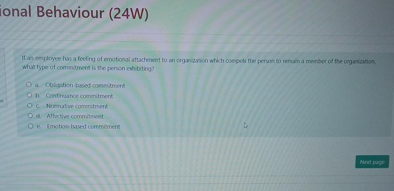  onal Behaviour (24W) If an employee has a feeling of emotional