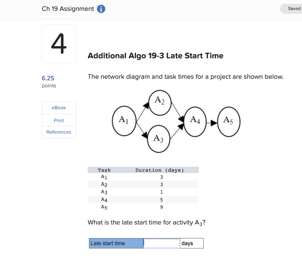  The network diagram and task times for a project are shown