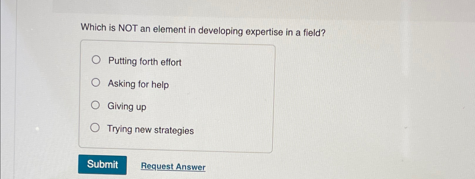  Which is NOT an element in developing expertise in a field?