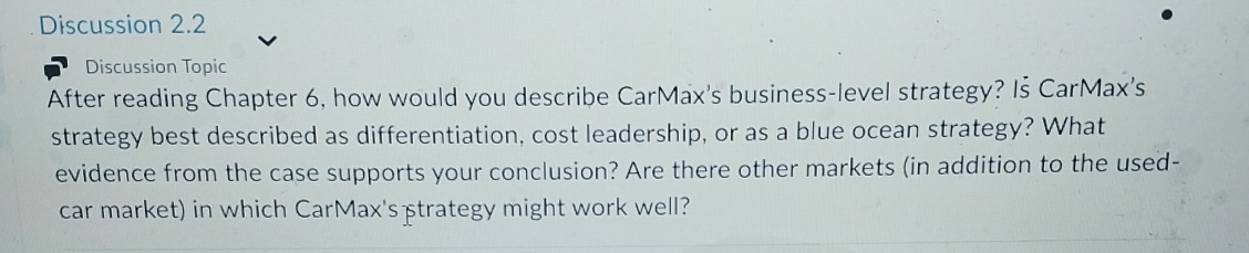  Discussion 2.2 Discussion Topic After reading Chapter 6, how would you
