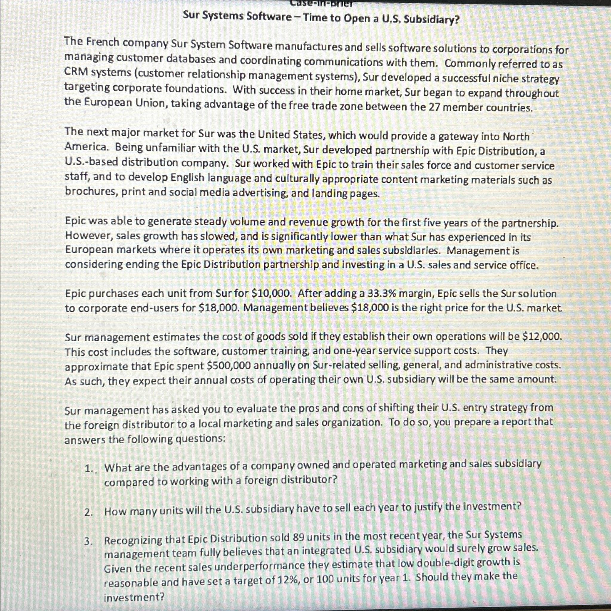  Sur Systems Software - Time to Open a U.S. Subsidiary? The