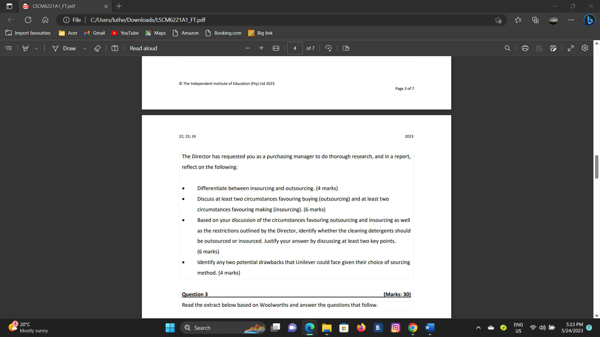 The Director has requested you as a purchasing manager to do