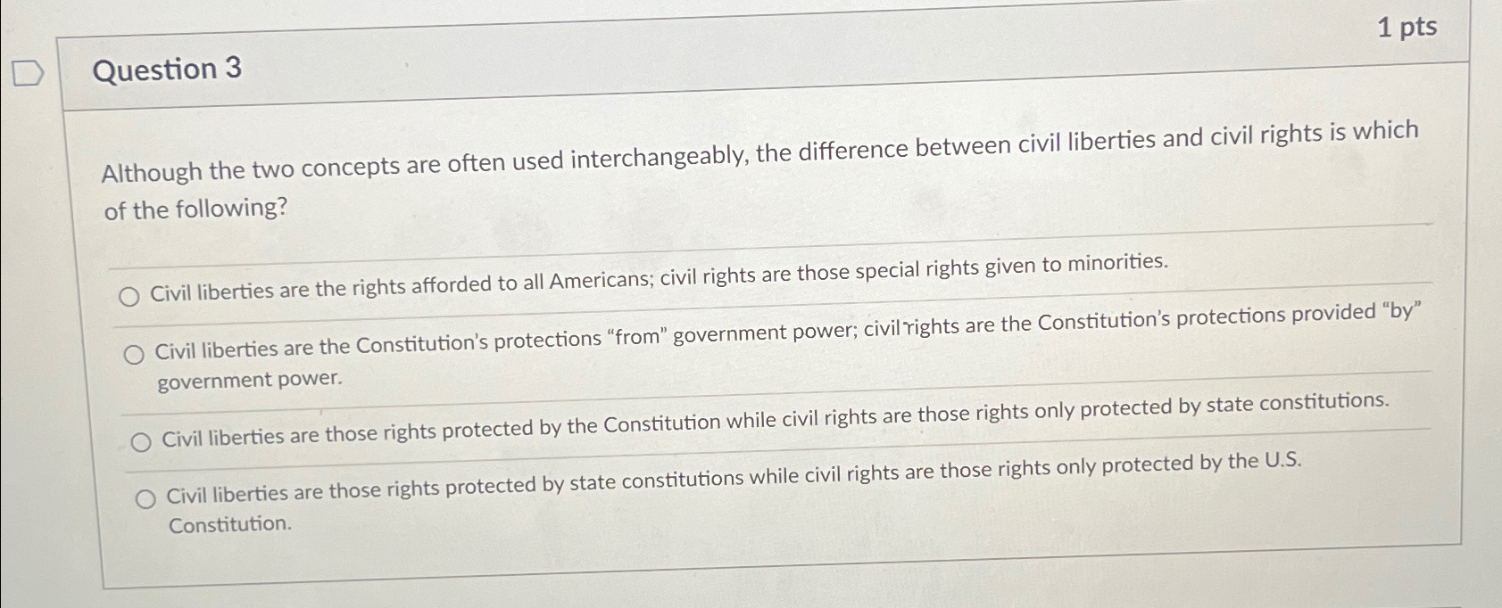  Question 3 1pts Although the two concepts are often used interchangeably,