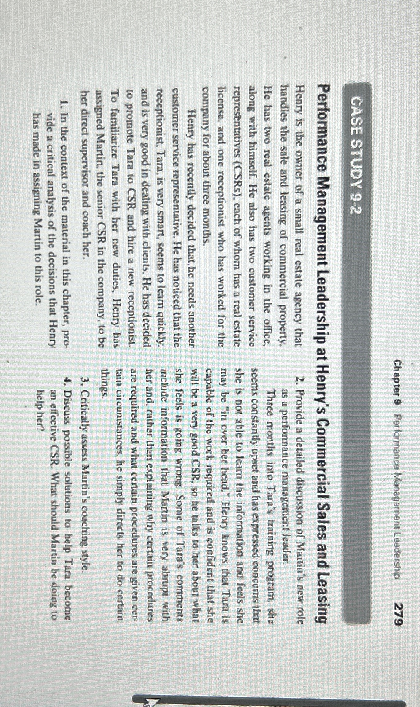  Chapter 9 Perlormance Management Leadershp 279 CASE STUDY 9-2 Performance Management